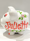 Hand-Painted Personalized Piggy Bank - Twisty Vine Flowers