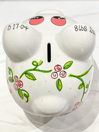 Hand-Painted Personalized Piggy Bank - Twisty Vine Flowers