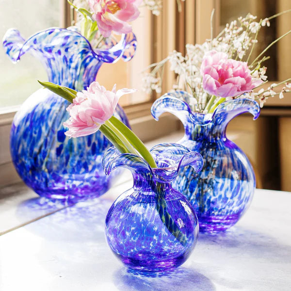 Cobalt Tortoiseshell Bud Hibiscus Glass Vase