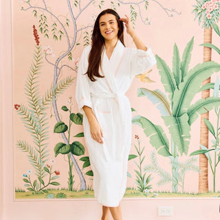 Women's Pink on White Long Signature Robe - Personalization Included - J.A. Whitney