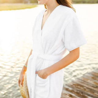 Women's White on White Short Signature Robe - Personalization Included - J.A. Whitney