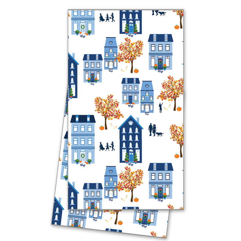Autumn Village Print Tea Towel