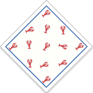 white square  cocktail napkin with red lobsters and blue border