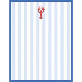 notepad with light blue and white stripes and a red lobster