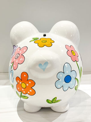Hand-Painted Personalized Piggy Bank - Wild Flowers
