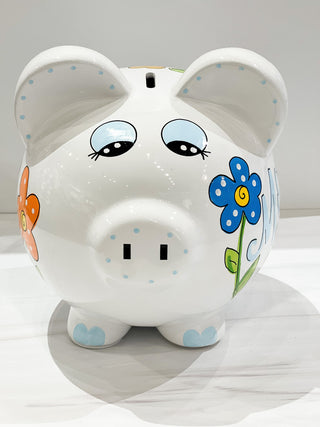 Hand-Painted Personalized Piggy Bank - Wild Flowers