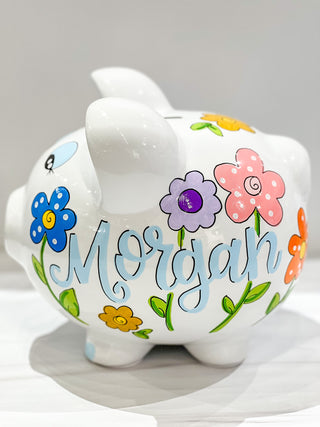 Hand-Painted Personalized Piggy Bank - Wild Flowers
