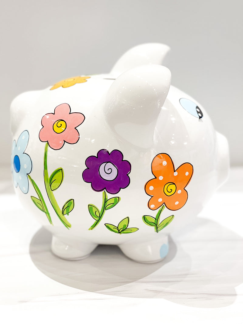 Hand-Painted Personalized Piggy Bank - Wild Flowers *TEMPORARILY UNAVAILABLE - See description for details