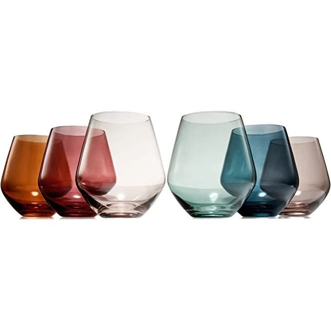 Stemless Crystal Wine Glass - Muted Pastel