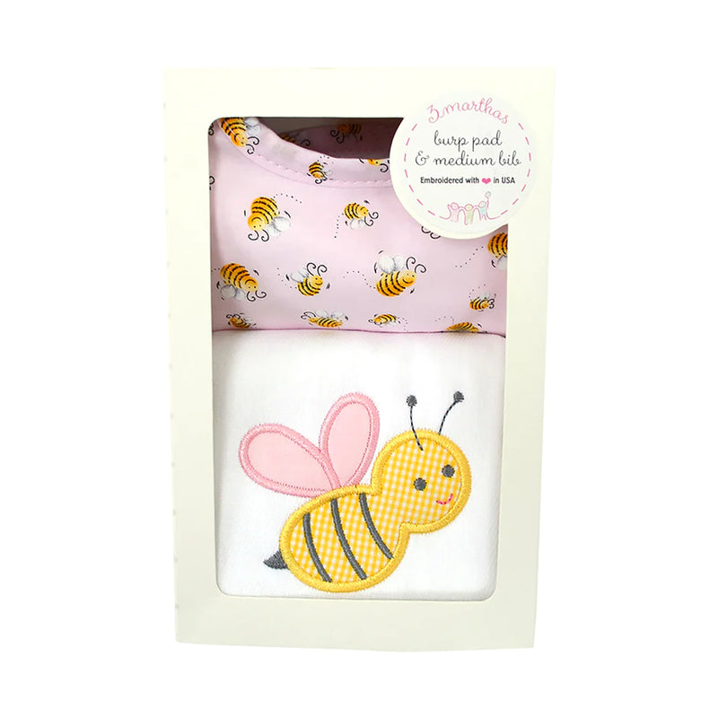 Pink Bee Box Set: Burp Pad & Bib (Personalization Included)