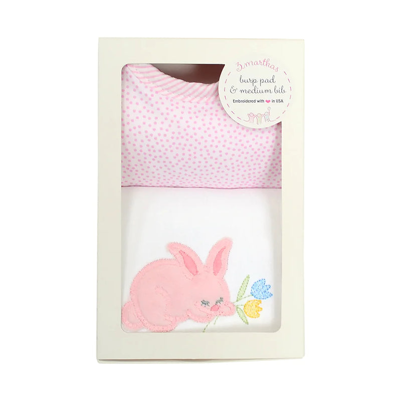 Pink Bunny Box Set: Burp Pad & Bib (Personalization Included)