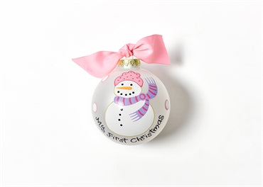 Pink Snowman My 1st Christmas Glass Ornament - Personalization Included