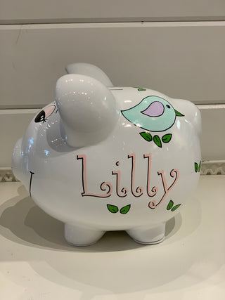 Hand-Painted Personalized Piggy Bank - Birdies