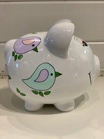 Hand-Painted Personalized Piggy Bank - Birdies *TEMPORARILY UNAVAILABLE - See description for details