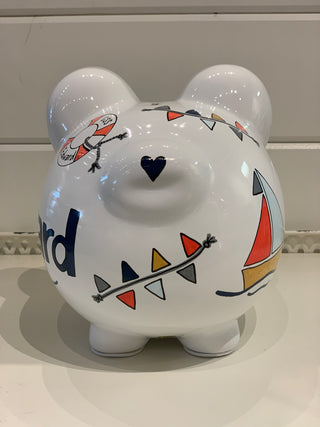 Hand-Painted Personalized Piggy Bank - Nautical