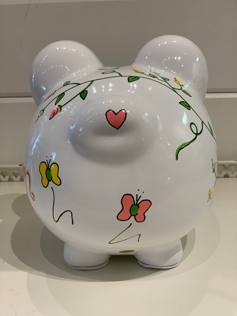Hand-Painted Personalized Piggy Bank - Rosebud Vine