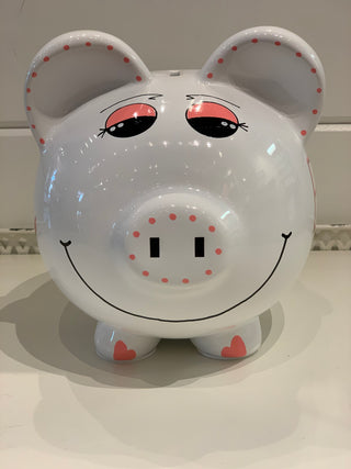 Hand-Painted Personalized Piggy Bank - Rosebud Vine