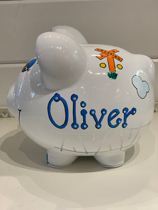 Hand-Painted Personalized Piggy Bank - Train