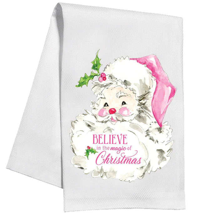 Believe in the Magic of Christmas (Pink Santa) - Kitchen Towel