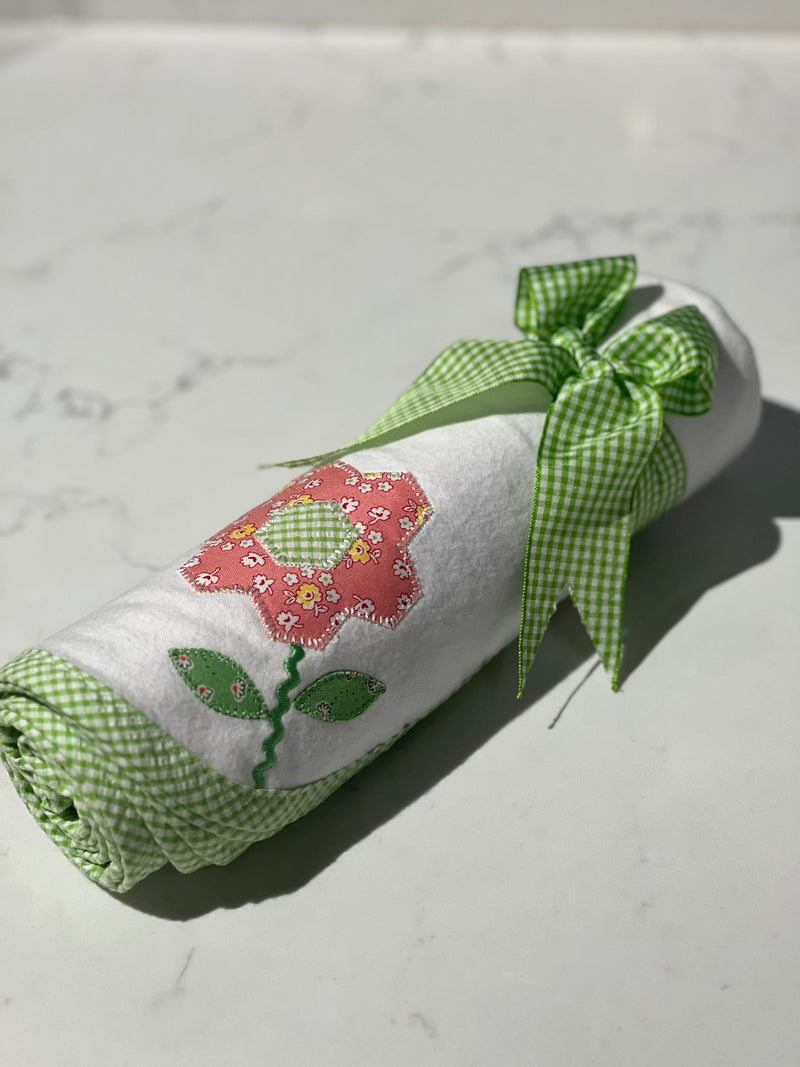 Flower Receiving Blanket with Applique (Personalization Included)